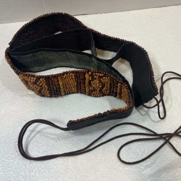 BOHO Intricate Brown Beaded Hip Tie Belt Wood Beads Hippie Adjustable - Picture 2 of 13